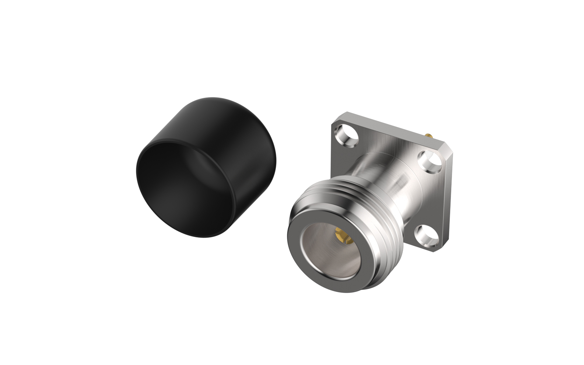 N, Jack, 50Ohm, socket, 180° Vertical, Flange, Through Hole (With dust cap)