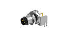 Front fastened M8X1.0 Male Socket , A-Coded , 3Circuits , Pin , 90° Vertical , Through Hole, with shield