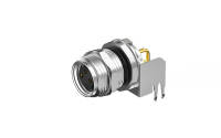 Front fastened M10X0.75 female Socket , A-Coded , 3 Pin , 90° angle , Through Hole, with shield