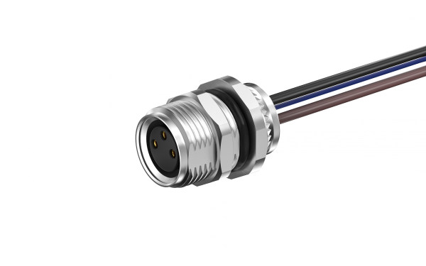 M8X1.0 前锁M10X0.75母插座，A编码3位，单端带电子线长L=200mm