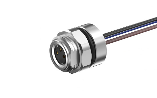 M8X1.0 前锁M12X1.0母插座，A编码3位，单端带电子线长L=200mm