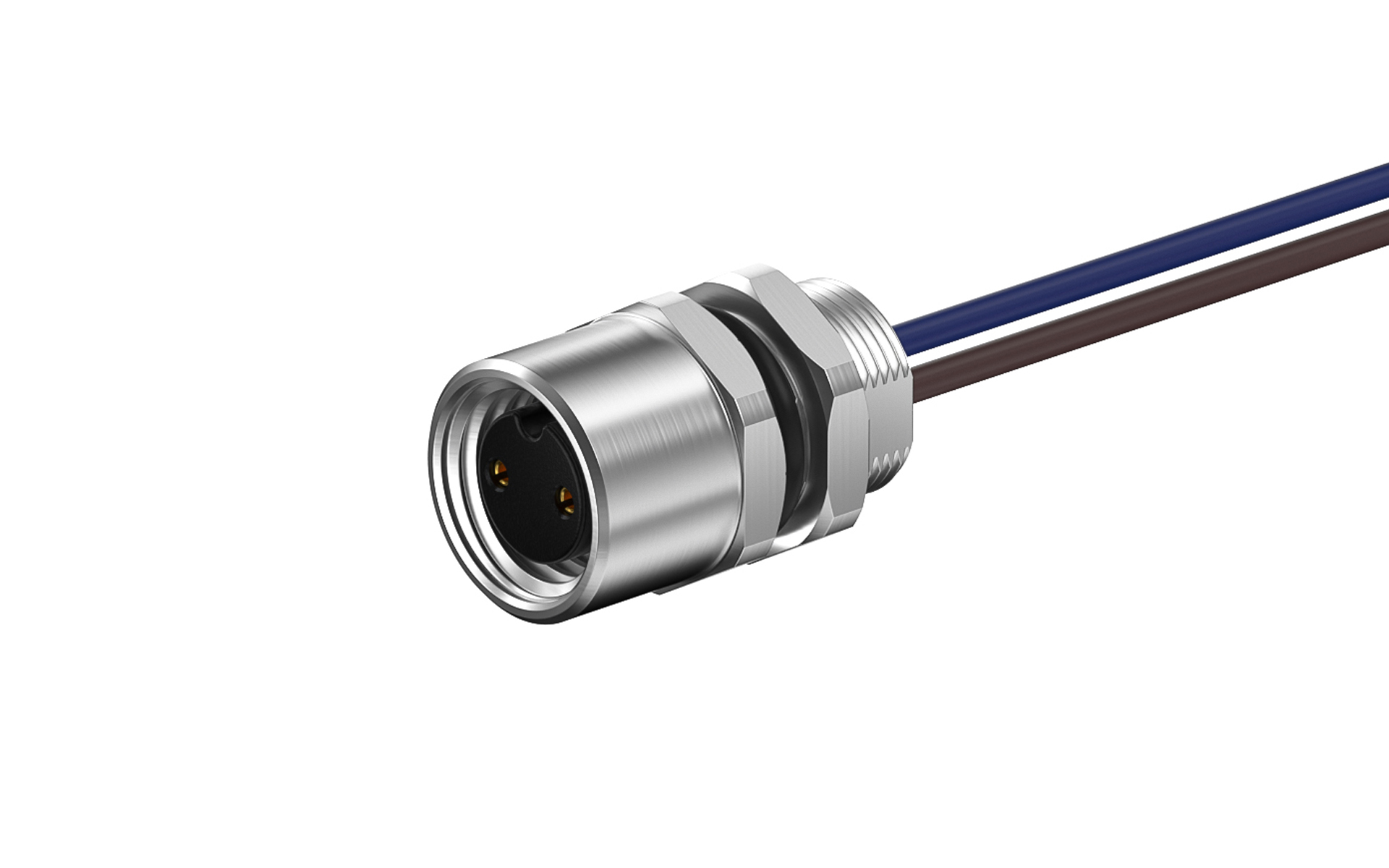 M8X1.0 Rear fastened M8X0.5 female socket, A Coded 2pin, with lize L=200mm, free end