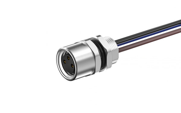 M8X1.0 后锁M8X0.5母插座，A编码3位，单端带电子线长L=200mm