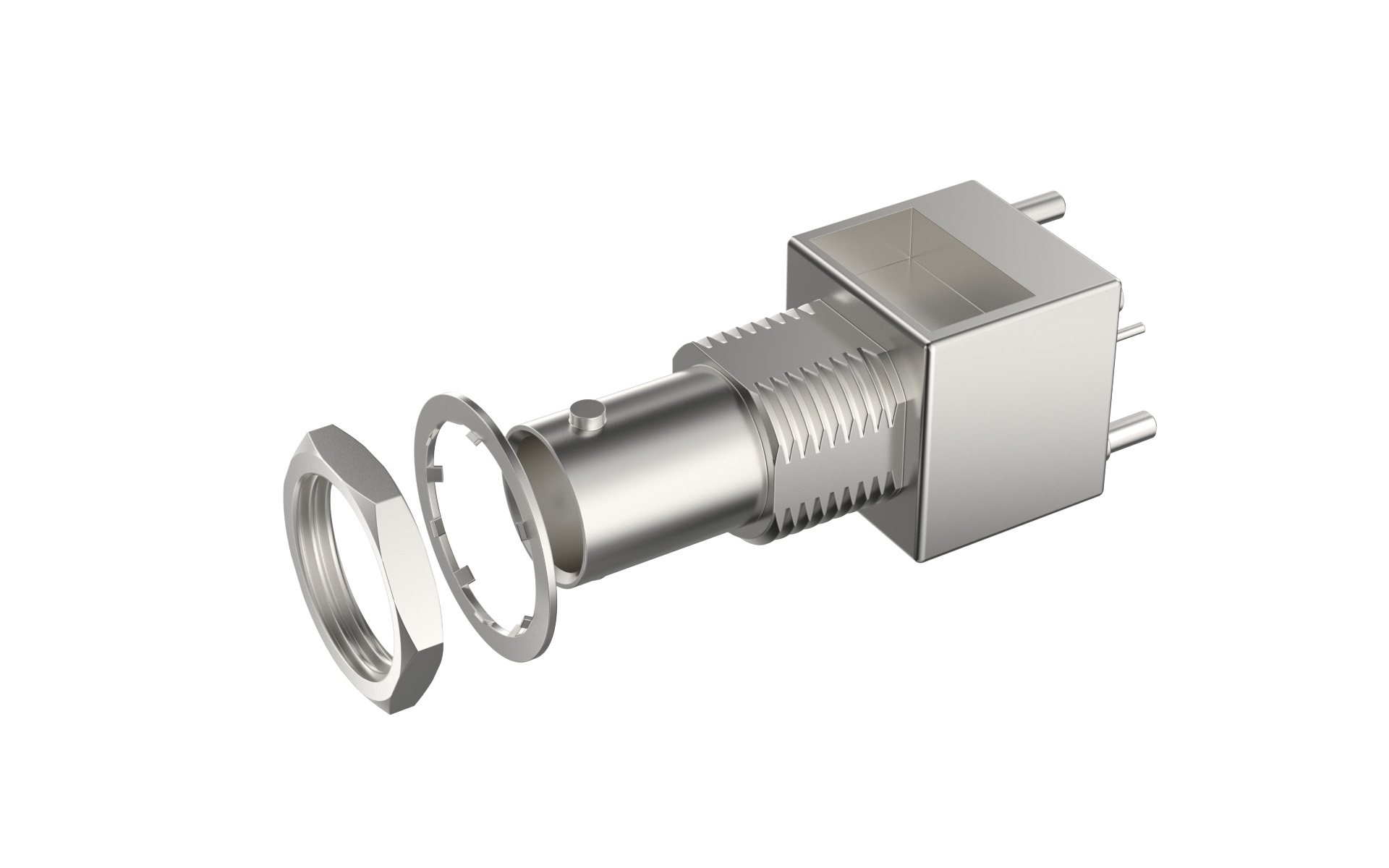 BNC, Jack, 75Ω, socket, Vertical(180°), Through hole，(With nut and washer)