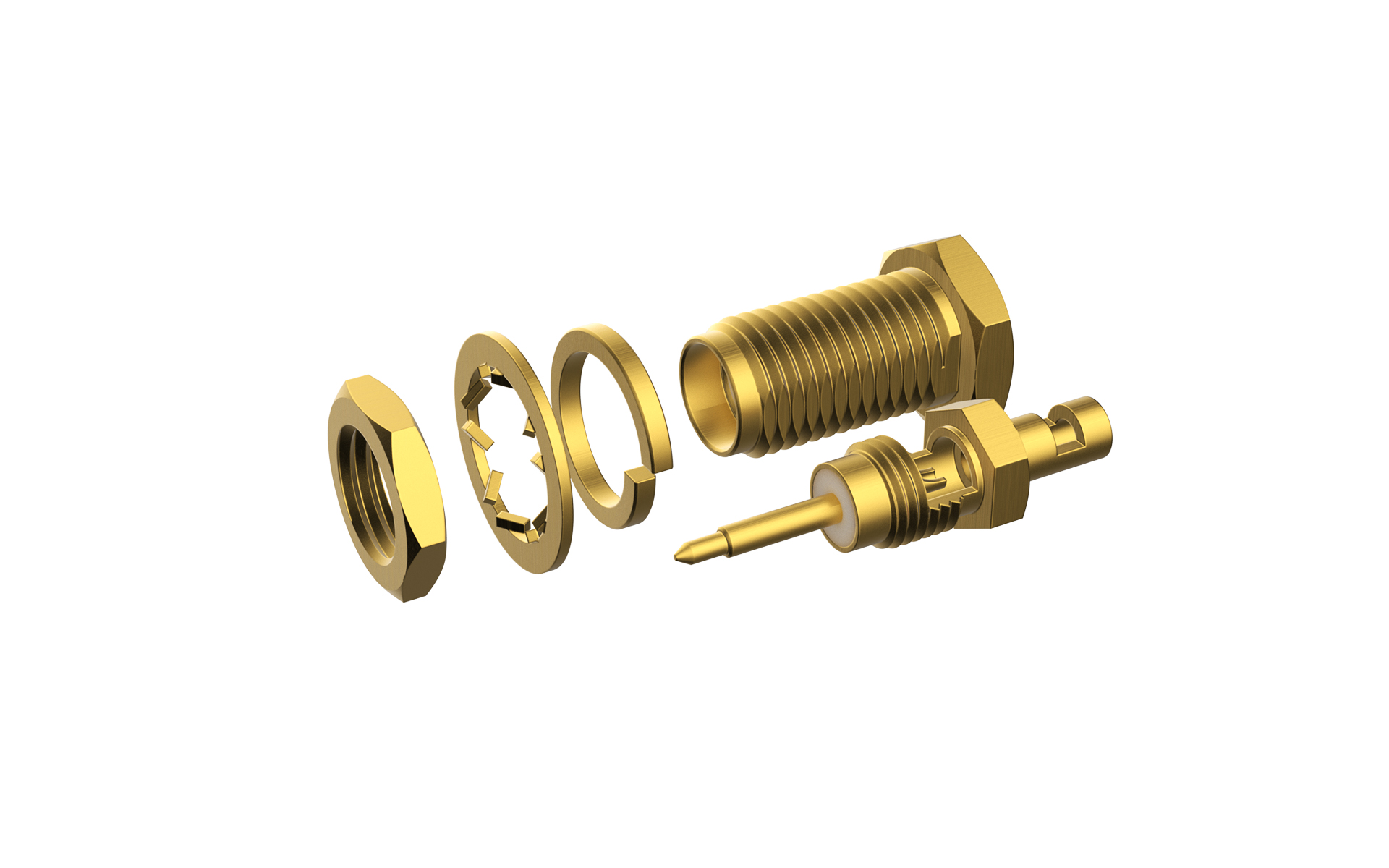 SMA, Jack, 50Ohm, pin, 180° Vertical, Nut lock, Soldering