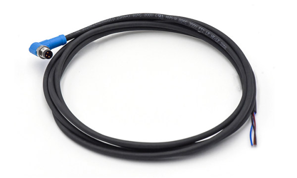 M8公头带线弯端单头，不带屏蔽 ,A-编码 ,3位 ,插头 ,90° ,PUR ,2米