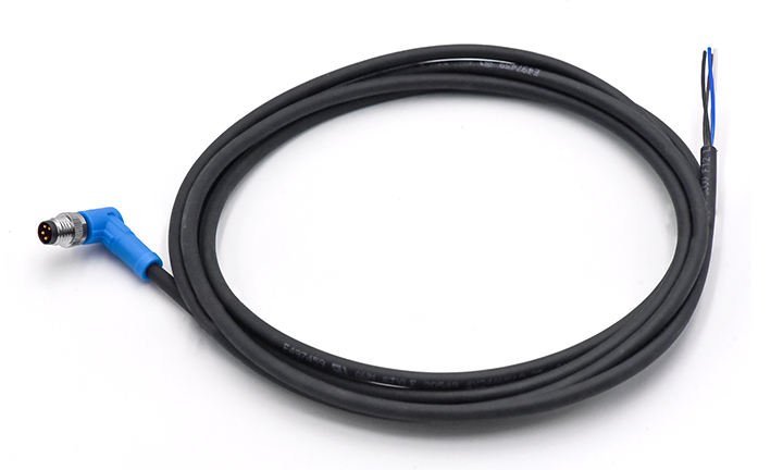 M8 CABLE RIGHT ANGLE ENDED UNSHIELED, A-CODED, 4Circuits, PLUG, 90°, PUR, 2M