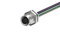 M12 female circular connector, unshielded, single wire, 12-core, A-code IP68, PG9, front lock