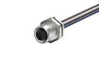 M12 female circular connector, unshielded, single wire, 4-core, B-code IP68, PG9, front lock