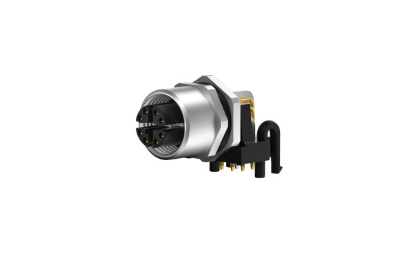 M12X1.0 弯头母插座 ,X编码 ,8位 , 屏蔽, IP67, 板前安装,CAT6A
