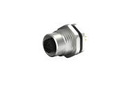 M16X1.5, Front lock circular connector, Female, Socket, Acoding, 12Circuits, Vertical(180°), Through hole