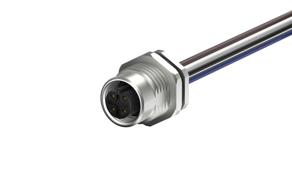 M12母端圆形连接器, 非屏蔽, 单线,4芯,B编码 IP68, M16X1.5,前锁