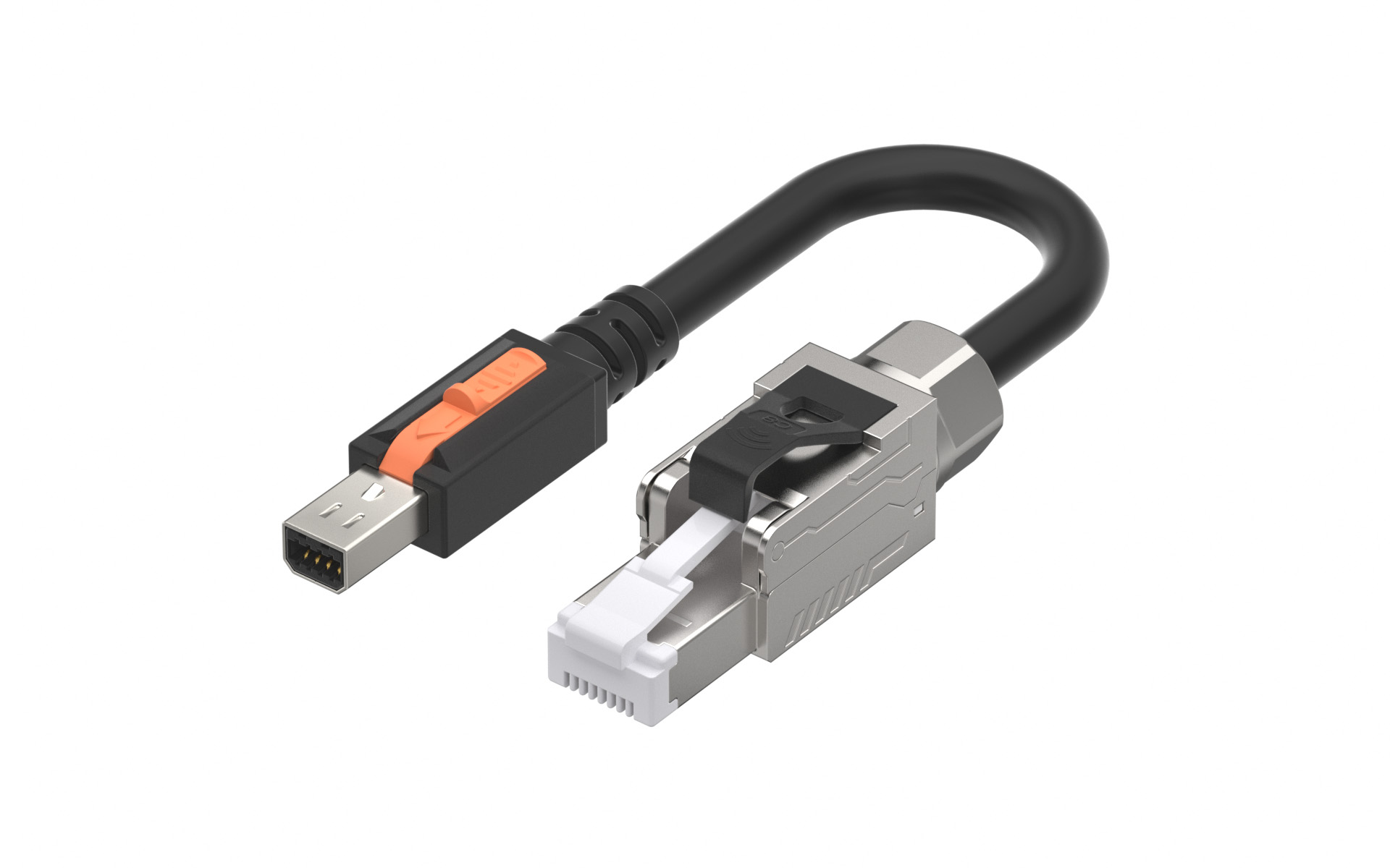 MINI I/O II U-Shape Straight plug to RJ45【CAT8】cable with shield length L=1M, rate 1000MB