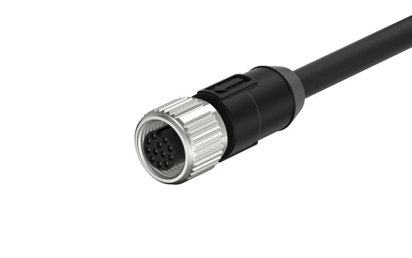 M12X1.0 A编码12芯，母端直头单端带线长L=2米,不带屏蔽