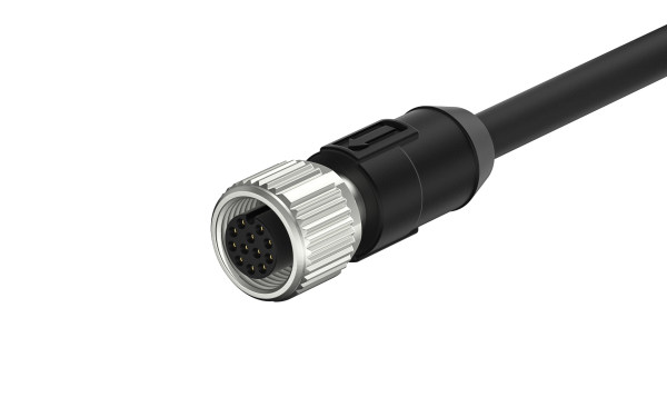 M12X1.0 A编码12芯，母端直头单端带线长L=2米,带屏蔽