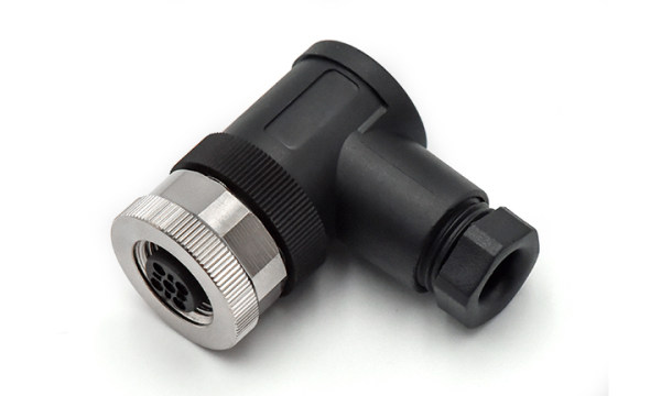 M12X1.0 母插头，弯头螺钉类型（非屏蔽式） ,A-编码 ,3位 ,PG7螺纹