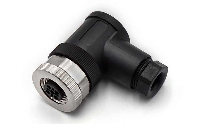 M12X1.0 FEMALE RA UNSHIELDED SCREW, A-CODED, 3Circuits, PG9