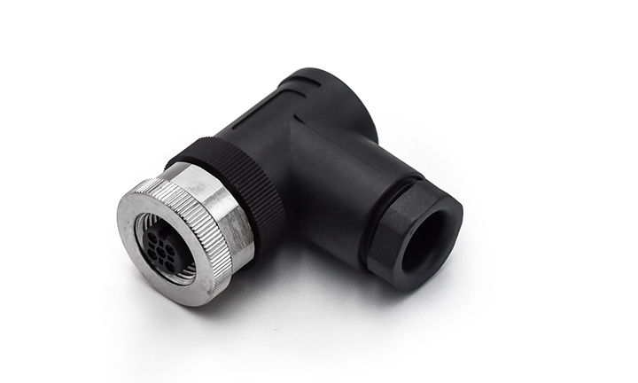 M12X1.0 FEMALE RA UNSHIELDED SCREW, A-CODED, 5Circuits, PG9