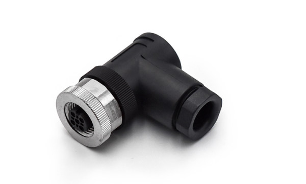 M12X1.0 母插头，弯头螺钉类型（非屏蔽式） ,A-编码 ,5位 ,PG9螺纹