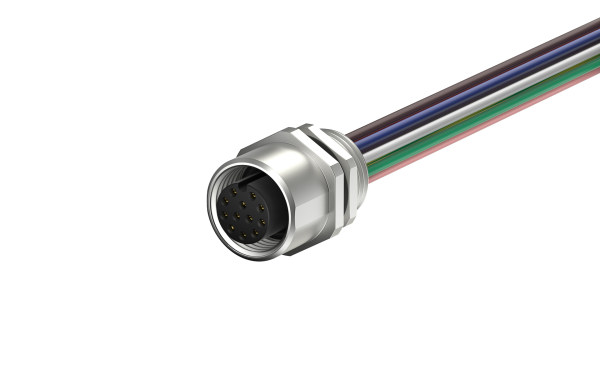 M12母端圆形连接器, 非屏蔽, 单线,12芯, A编码 IP68,M12X1.0,后锁