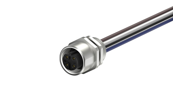 M12母端圆形连接器, 非屏蔽, 单线,4芯, B编码 IP68,M12X1.0,后锁