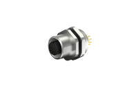 M16X1.5, rear lock circular connector, Female, Socket, A coding, 12Circuits, Vertical(180°), Through hole