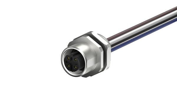 M12母端圆形连接器, 非屏蔽, 单线,4芯, B编码 IP68,M16X1.5,后锁