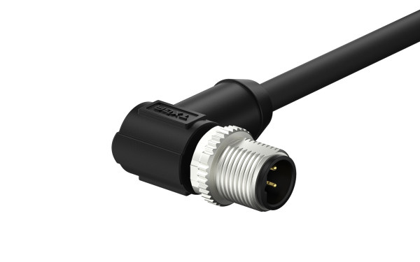 M12X1.0 B编码4芯，公端弯头单端带线长L=2米,进入角度90°，不带屏蔽