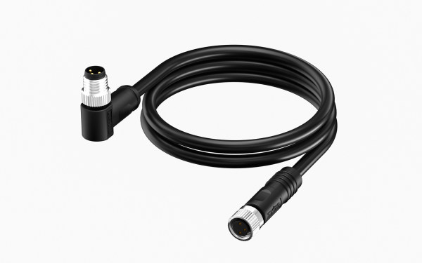 M8X1.0 A编码3芯，母端直头转公端弯头，带线长L=2米