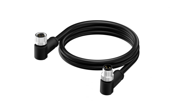 M8X1.0 A编码3芯，母端弯头转公端弯头，带线长L=2米