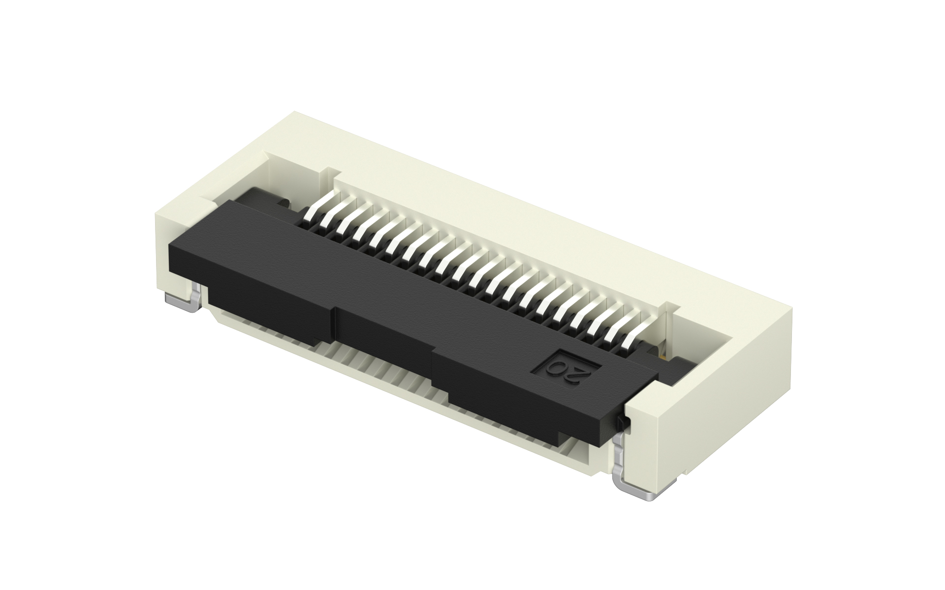 FPC/FFC Connector, 0.5mm, 20 Circuits, Right angle(90°), SMT, Bottom contact , Front flip, H2.55