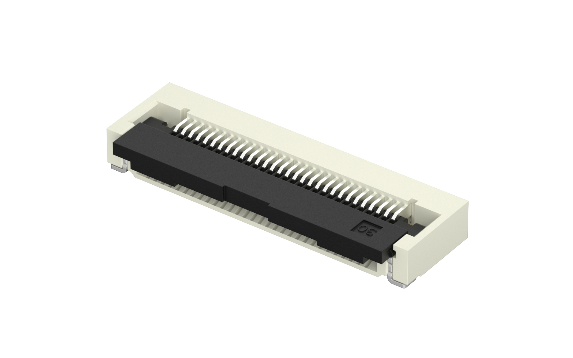FPC/FFC Connector, 0.5mm, 30 Circuits, Right angle(90°), SMT, Bottom contact , Front flip, H2.55