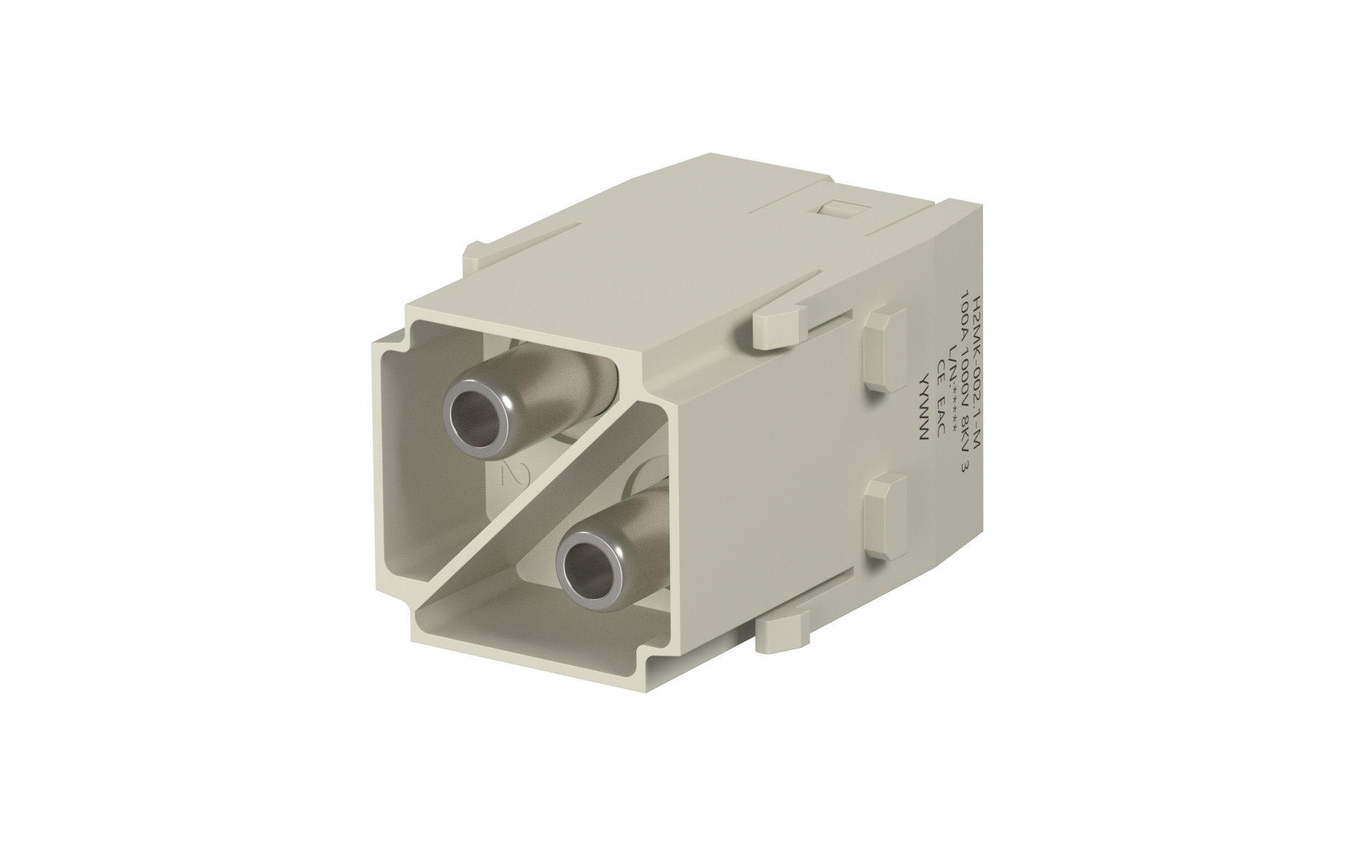 Heavy-duty connector, H2MK insert, Male, 2 Circuits, 100A, silver plated, Screw locking