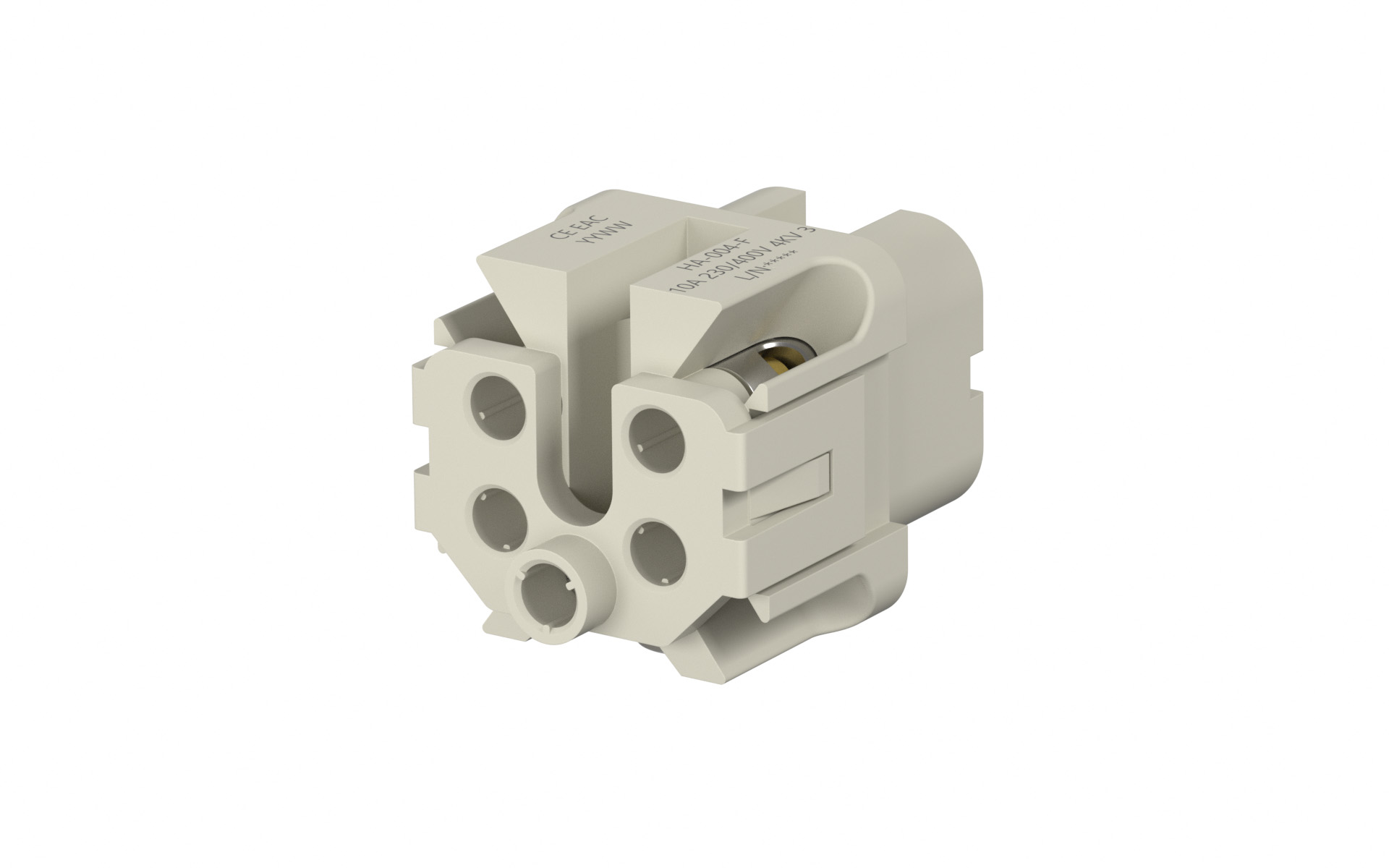 Heavy-duty connector, HA insert, Female, 4 Circuits+PE, 10A, silver plated, Screw locking