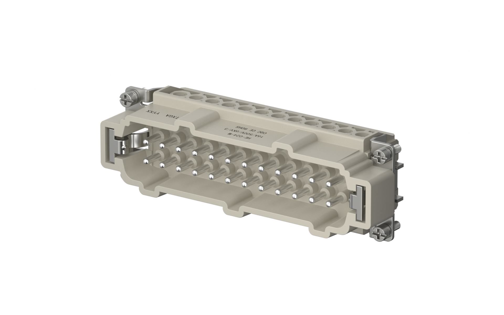 Heavy-duty connector, HE insert, Male, 24+PE Pole, 16A, silver plated, Screw connection, Natural