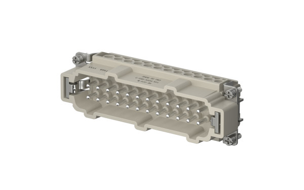 重载连接器, HE插芯, 公, 24位+PE, 16A, 镀银, 螺钉固定, 自然色