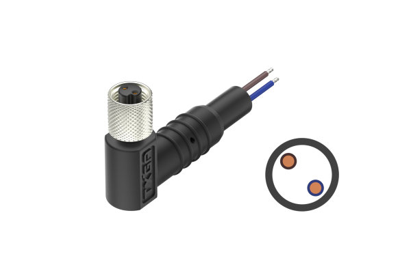 M5X0.5 2芯母弯头带线 ,L=2000mm,主体朝向45°