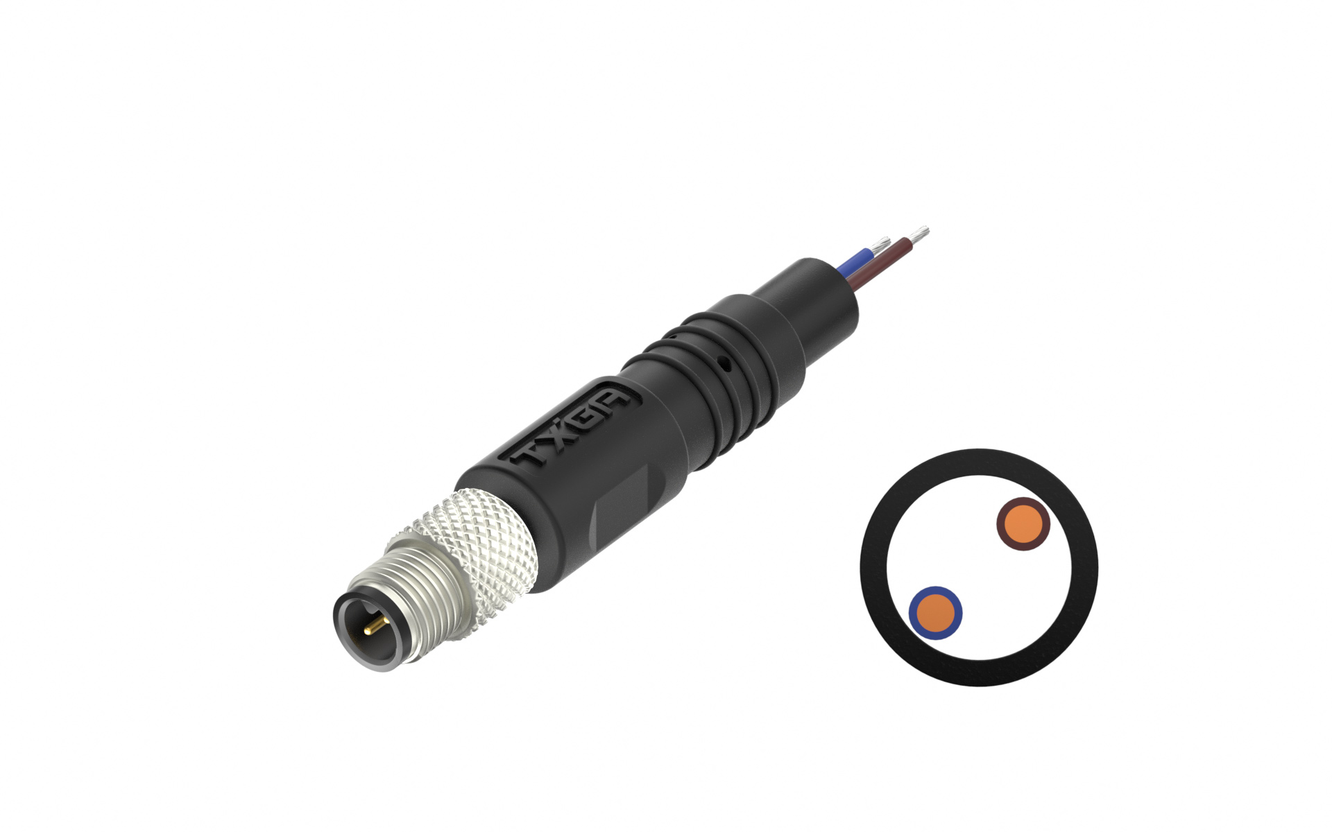 M5x0.5 2Circuits male straight single end, cable length L=2M