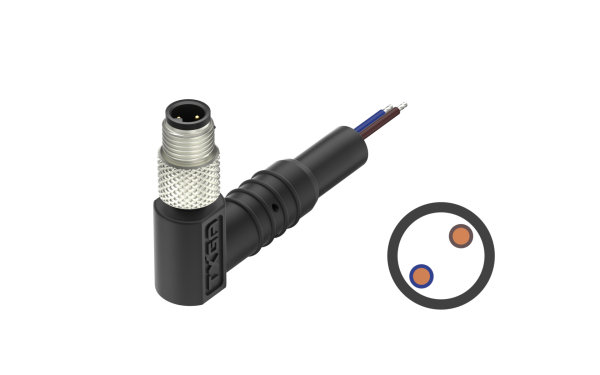 M5X0.5 2芯公弯头带线 ,L=2000mm,主体朝向90°