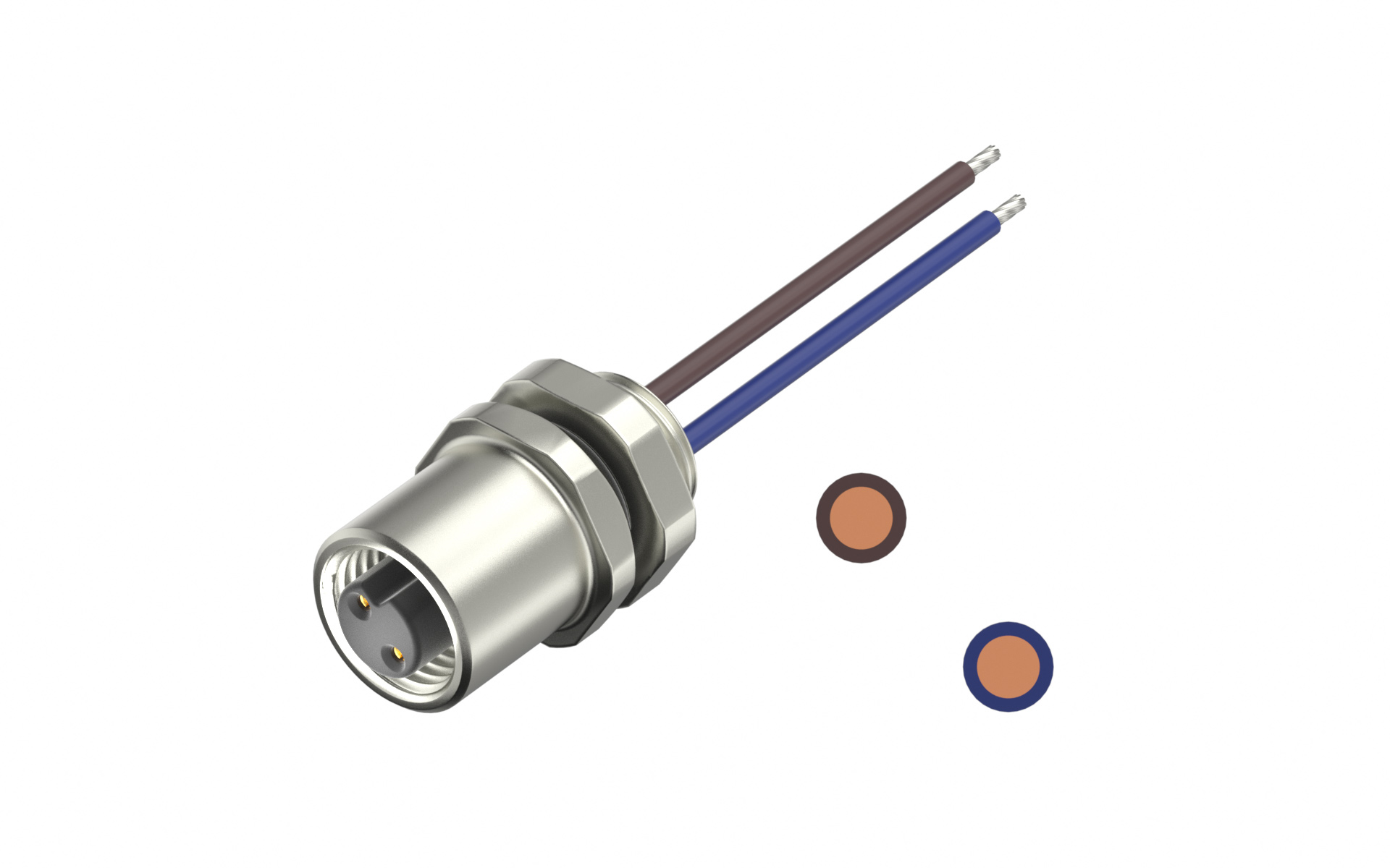 Rear fastened M5X0.5, female Socket, A-Coded 2Circuits, Socket Ep0.1μm, with lize L=200mm, free end