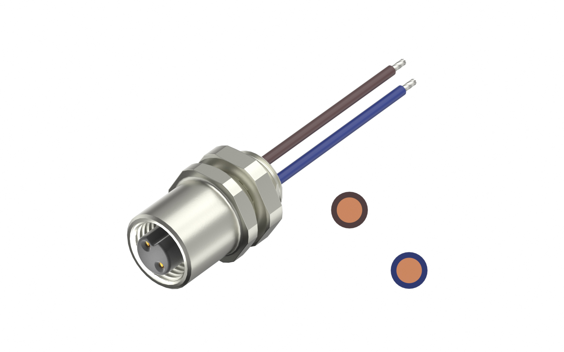 Rear fastened M5X0.5, female Socket section, A-Coded 2Circuits, Socket Ep0.1μm, with lize L=200mm