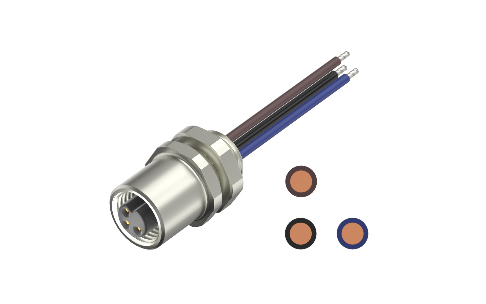 Rear fastened M5X0.5, female Socket section, A-Coded 3Circuits, Socket Ep0.1μm, with lize L=200mm