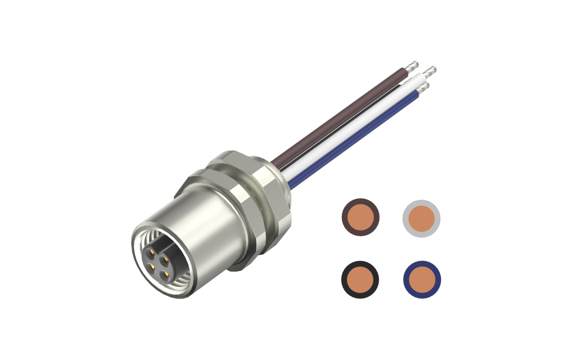 Rear fastened M5X0.5, female Socket section, A-Coded 4Circuits, Socket Ep0.1μm, with lize L=200mm