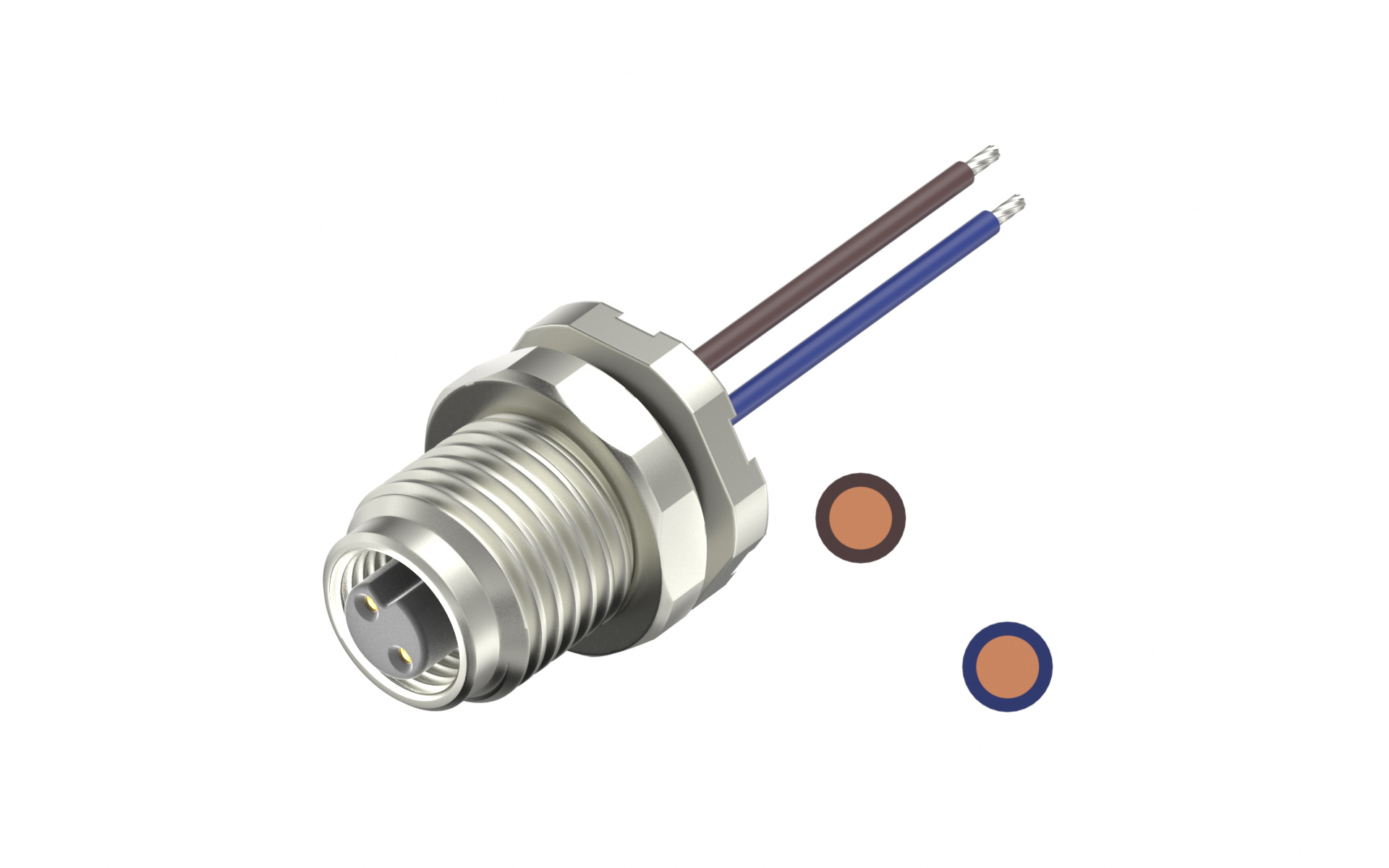 Front fastened M7X0.75, Female Socket, A-Coded, 2Circuits, Socket Ep0.1μm, with lize L=200mm, free