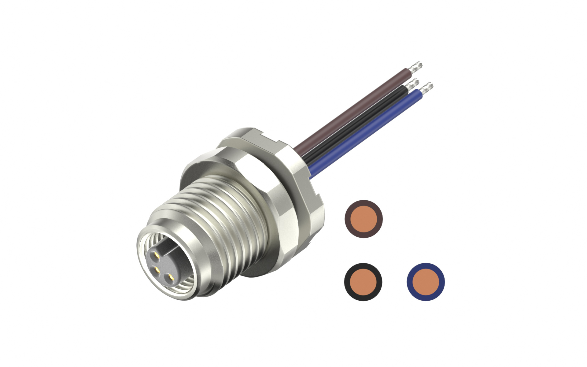 Front fastened M7X0.75, Female Socket, A-Coded, 3Circuits, Socket Ep0.1μm, with lize L=200mm, free