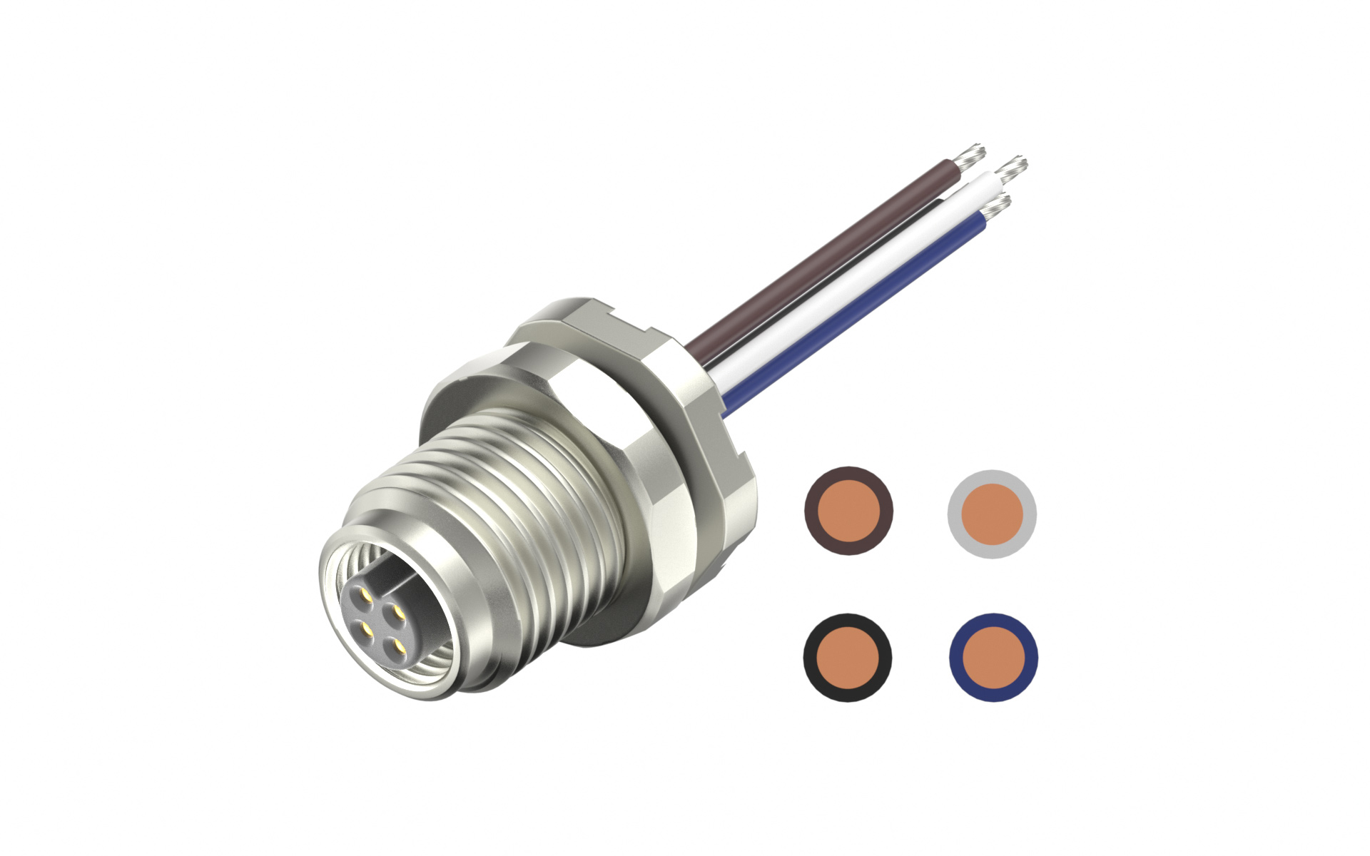 Front fastened M7X0.75, Female Socket, A-Coded, 4Circuits, Socket Ep0.1μm, with lize L=200mm, free