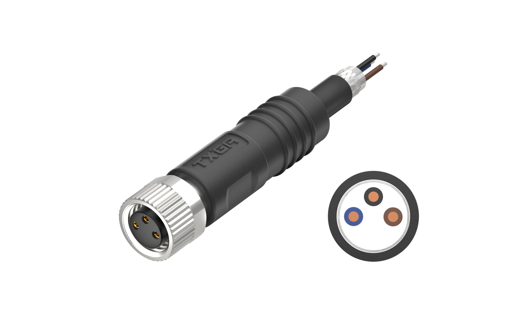 M8X1.0 A Coded 3pin, female straight single end, shielded，PUR, cable length L=2M