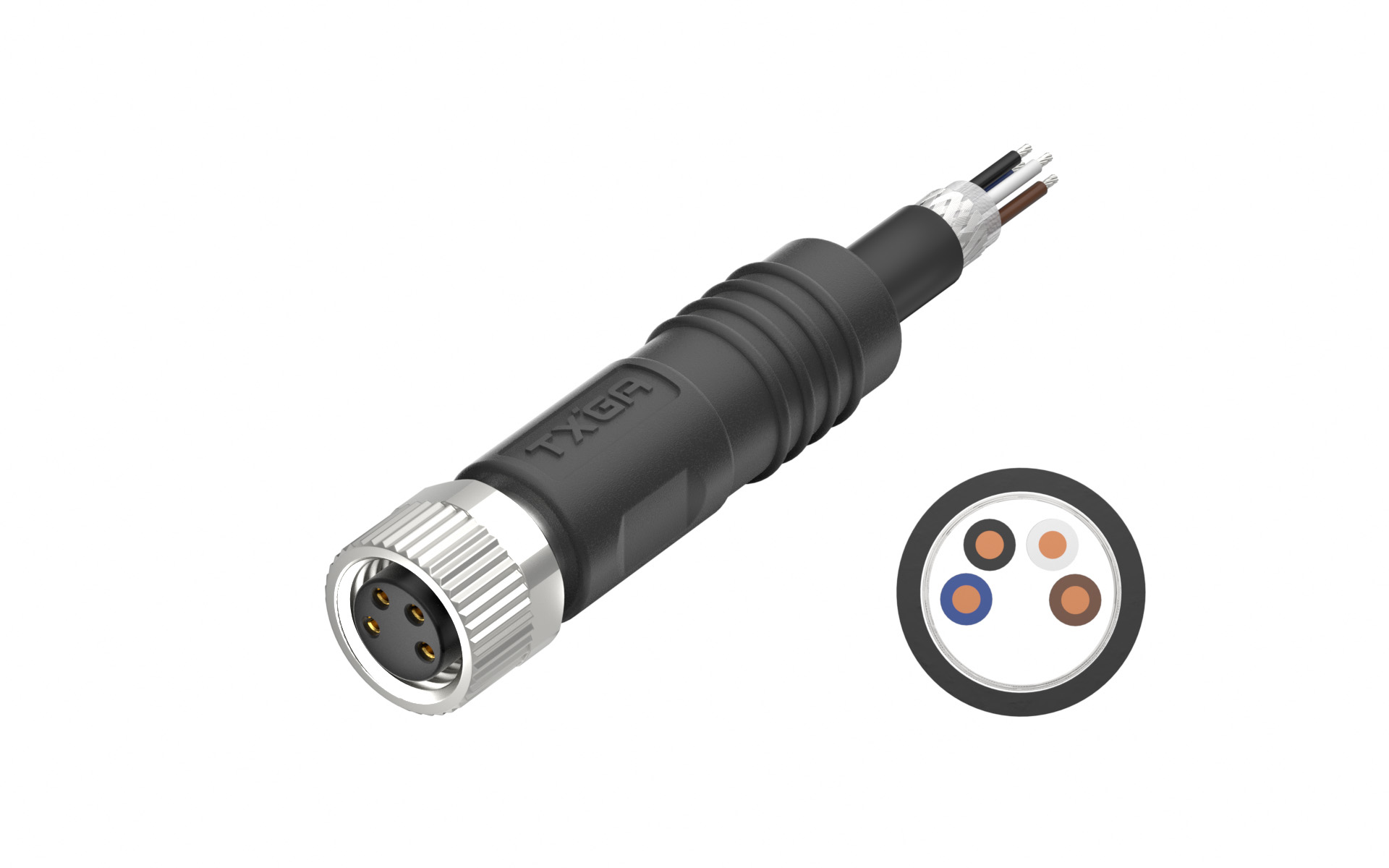 M8X1.0 A Coded 4pin, female straight single end, shielded，PUR, cable length L=2M