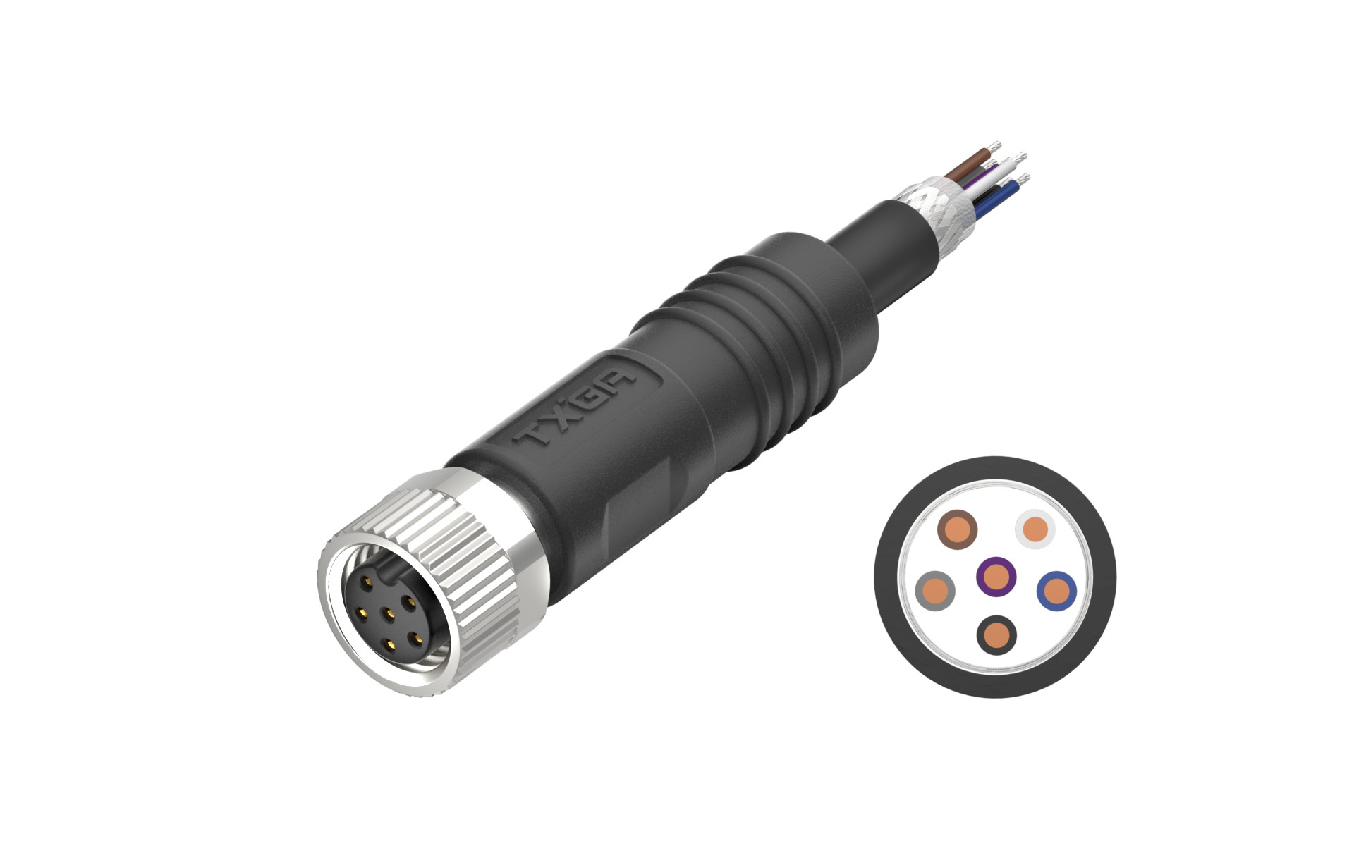 M8X1.0 A Coded 6pin, female straight single end, shielded，PUR, cable length L=2M