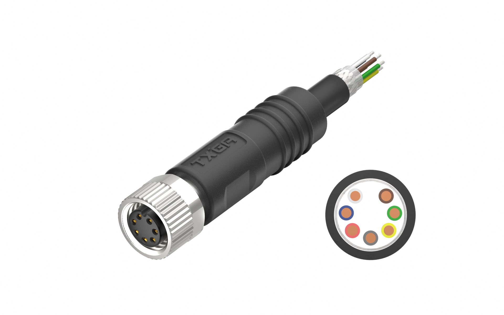 M8X1.0 A Coded 7pin, female straight single end, shielded，PUR, cable length L=2M